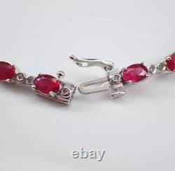 5Ct Oval Cut Lab-Created Red Ruby Unique Tennis Bracelet 14K White Gold Plated