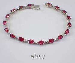 5Ct Oval Cut Lab-Created Red Ruby Unique Tennis Bracelet 14K White Gold Plated