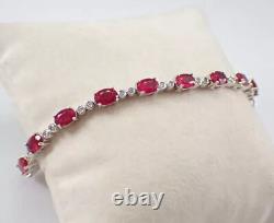 5Ct Oval Cut Lab-Created Red Ruby Unique Tennis Bracelet 14K White Gold Plated