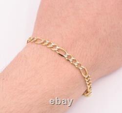 5.5mm Figaro Link Bracelet Pave Two Tone Real SOLID 10K Yellow White Gold