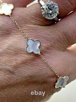 5 Small Four Leaf Clover Bracelet With Mother of Pearl in 14k Y/ Gold 7inch