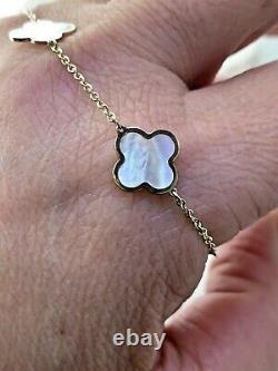 5 Small Four Leaf Clover Bracelet With Mother of Pearl in 14k Y/ Gold 7inch