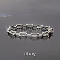 5ct Round Cut Moissanite Paperclip Minimalist Bracelet 14k White Gold Plated