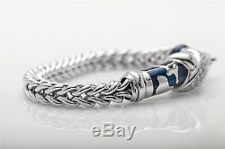 $6000.50ct 18k White Gold Diamond SOHO Signed Blue Enamel Cable Bracelet 30g