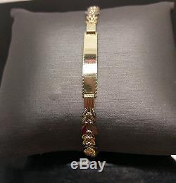 610K YellowithWhite Gold Diamond Cuts Texture ID Bracelet 8 Two Tones For Women's