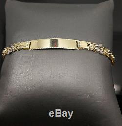 610K YellowithWhite Gold Diamond Cuts Texture ID Bracelet 8 Two Tones For Women's