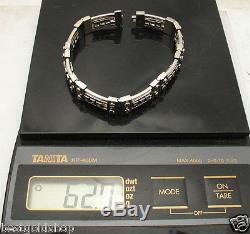 62gr Mens 8.5 Solid Designer Natural Diamond Screw Bracelet Real 14K White Gold