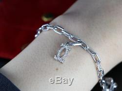 $6,325 Santos De Cartier 18k White Gold Diamond Double C Charm Chain Bracelet