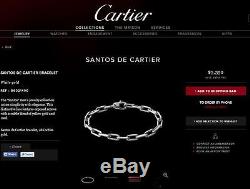 $6,325 Santos De Cartier 18k White Gold Diamond Double C Charm Chain Bracelet