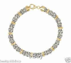 6.75 Domed Status Byzantine Bracelet Real 14K Yellow White Gold QVC J287941