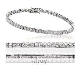 6 Ct F/SI Natural Princess Cut Diamond Tennis Bracelet 18k White Gold