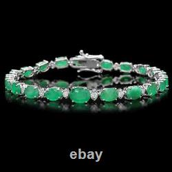 $7200 Certified 14k White Gold 11.50ct Emerald 0.65ct Diamond Bracelet