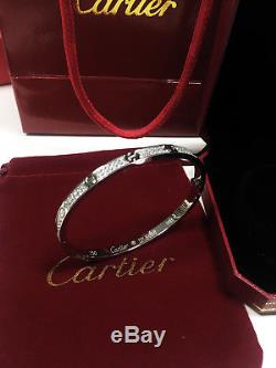 750-18K-White-Gold-fully-diamonds-Cartier-Love-Bracelet-Women-Bangle-Size-16-5mm