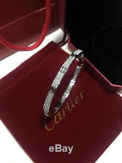 750-18K-White-Gold-fully-diamonds-Cartier-Love-Bracelet-Women-Bangle-Size-16-5mm