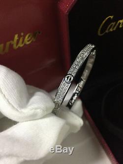 750-18K-White-Gold-fully-diamonds-Cartier-Love-Bracelet-Women-Bangle-Size-17-5mm