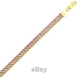 7 1/2 Shiny Three Row Rope Tricolor Bracelet REAL 10K Yellow White Rose Gold