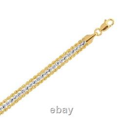 7 1/4 Shiny Three Row Rope Two Tone Bracelet REAL 10K Yellow White Gold