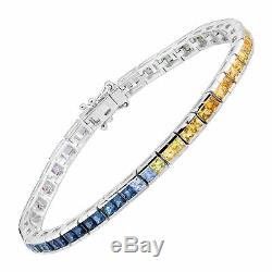 7 1/6 ct Rainbow Natural Sapphire Princess-Cut Tennis Bracelet in 14K White Gold