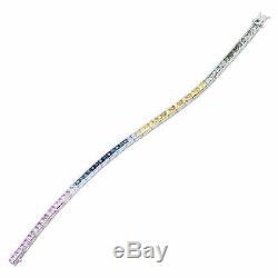 7 1/6 ct Rainbow Natural Sapphire Princess-Cut Tennis Bracelet in 14K White Gold