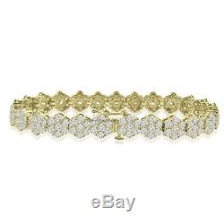 7.20 CT Round Diamond Flower Style Tennis Bracelet 7.25 14K Yellow Gold Over