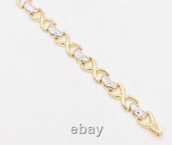 7.25 Diamond Cut Heart & Kisses Bracelet Real Solid 10K Yellow White Gold
