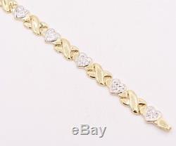 7.25 Diamond Cut Hearts and Kisses Stampato Bracelet Real 10K Yellow White Gold