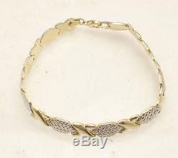 7.25 Diamond Cut Hugs and Kisses Stampato Bracelet Real 10K Yellow White Gold