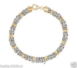 7.25 Domed Status Byzantine Bracelet Real 14K Yellow White Gold QVC J287941