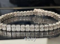 7.28Ct Round And Baguette Diamond Tennis Bracelet, white gold