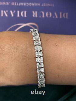 7.28Ct Round And Baguette Diamond Tennis Bracelet, white gold