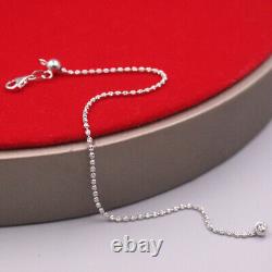 7.28inch Genuine 18k White Gold Bead Link Chain Bracelet Woman Adjustable