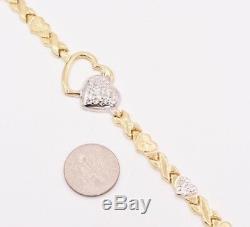 7.5 Diamond Cut Hearts & Kisses Bracelet Real 10K Yellow White Two-Tone Gold
