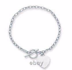 7.5 Heart Toggle Tag Oval Chain Charm Bracelet Real 14K White Gold Engravable