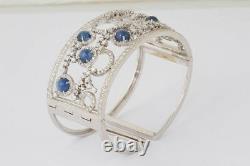 7.92ct Natural Round Diamond 14K Solid White Gold Sapphire Wedding Cuff Bracelet