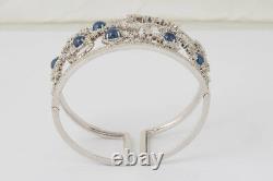 7.92ct Natural Round Diamond 14K Solid White Gold Sapphire Wedding Cuff Bracelet