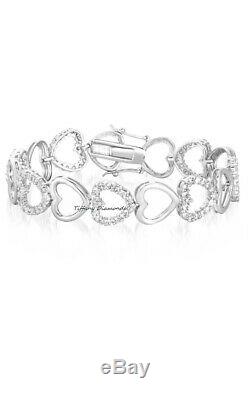 7 Womens Heart Shape Bracelet Round Cut Diamond 6.00 CT 14K White Gold Over