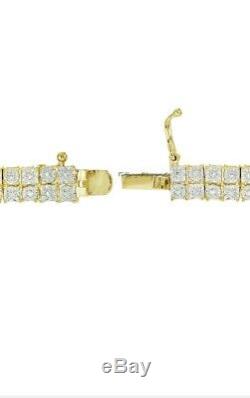 8.00 CT 2 Row Round Cut VVS1 Diamond Bracelet 7.50 14k Yellow Gold Over