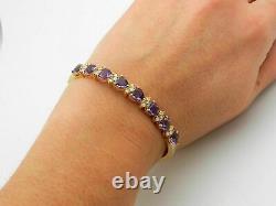 8.00 Ct Diamond Heart Purple Amethyst Bangle Bracelet 14K Yellow Gold Finish