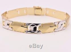 8.5 Designer Men's Bracelet Stampato Link Railroad 10k Yellow & White Gold