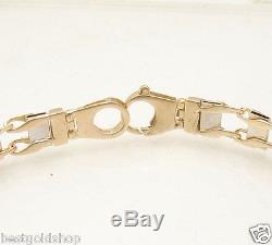 8.5 Mens Railroad Bracelet Real Solid 14K Yellow White Gold Lobster Clasp