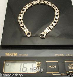 8.5 Mens Railroad Bracelet Real Solid 14K Yellow White Gold Lobster Clasp
