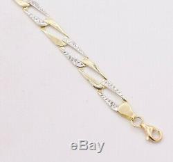 8.5 Mens Two-Tone Diamond Cut Shiny Figaro Bracelet Real 10K Yellow White Gold