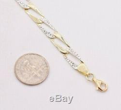 8.5 Mens Two-Tone Diamond Cut Shiny Figaro Bracelet Real 10K Yellow White Gold
