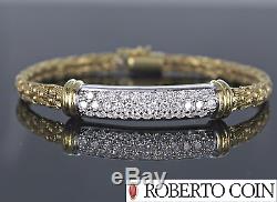$8,850 Roberto Coin 18K Yellow White Gold Round Diamond Bar Woven Silk Bracelet