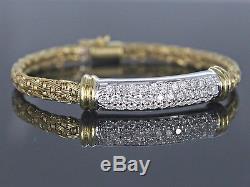 $8,850 Roberto Coin 18K Yellow White Gold Round Diamond Bar Woven Silk Bracelet