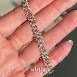 8mm Round Ice Cuban Link Moissanite Chain Hip Hop Bracelet 14K White Gold Plated