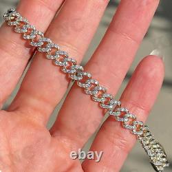 8mm Round Ice Cuban Link Moissanite Chain Hip Hop Bracelet 14K White Gold Plated