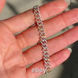 8mm Round Ice Cuban Link Moissanite Chain Hip Hop Bracelet 14K White Gold Plated