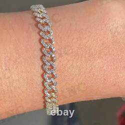 8mm Round Ice Cuban Link Moissanite Chain Hip Hop Bracelet 14K White Gold Plated