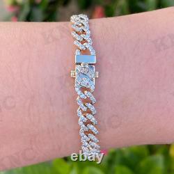 8mm Round Ice Cuban Link Moissanite Chain Hip Hop Bracelet 14K White Gold Plated